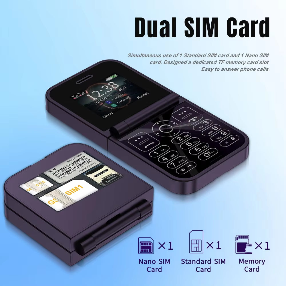 New  Mini Flip Mobile Phone Dual SIM Card 2G GSM 2.0 Inch Screen Speed Dial Magic Voice Torch FM Blacklist Small Flip Phone