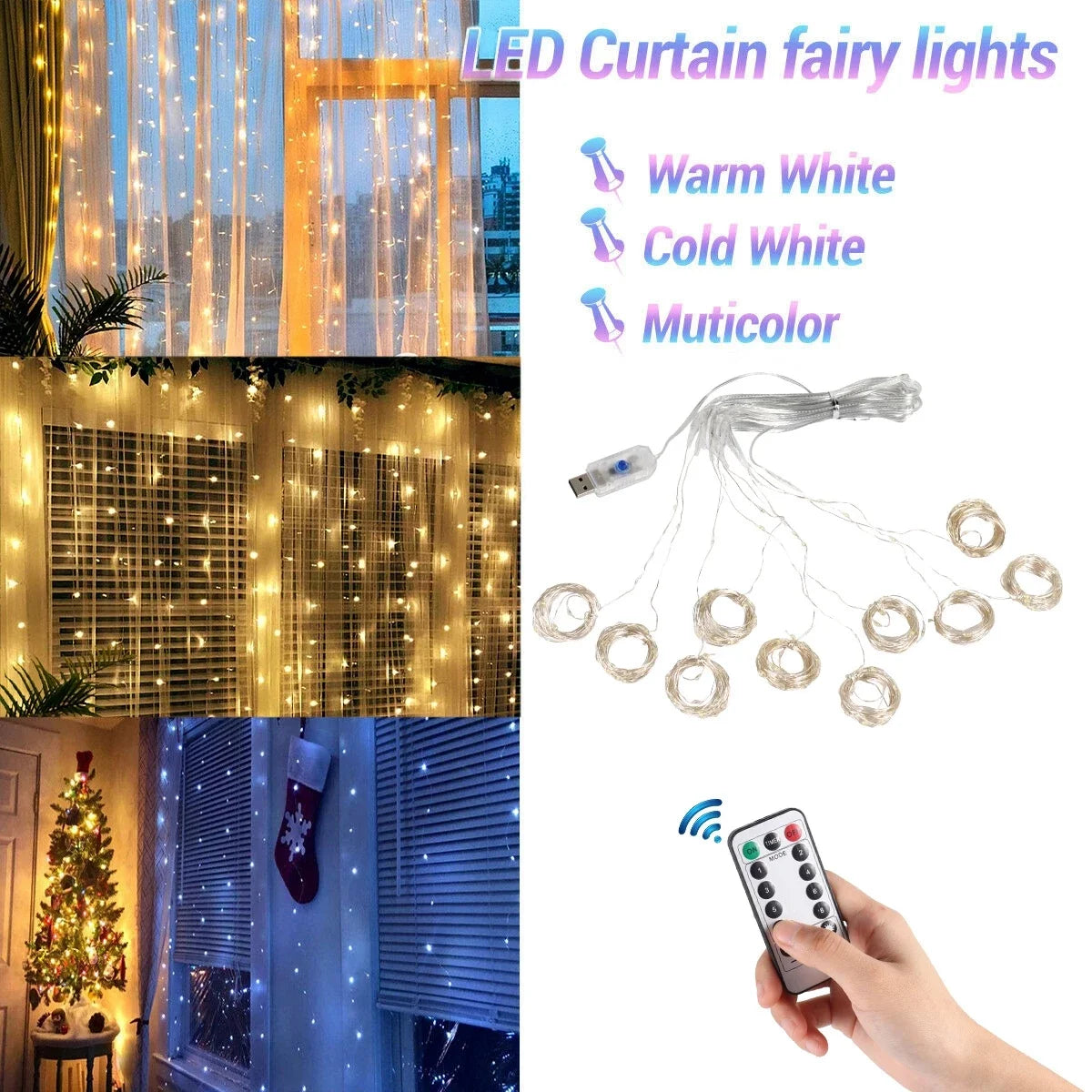 Christmas Lights Curtain Garland - Elegant Holiday Decor for Home, 2025 Christmas Ornament, Navidad Gifts, Fairy Lights Festoon for New Year Celebrations
