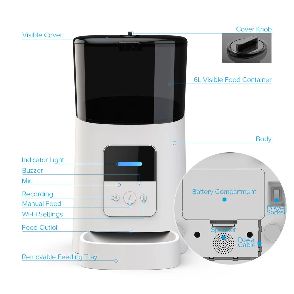 6L Smart WiFi Automatic Pet Feeder with APP Timer for Cats and Dogs